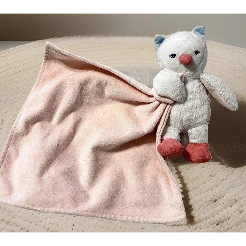 Carter's White Owl Bird Lovey Blush Pink Fleece Security Blanket Baby Rattle